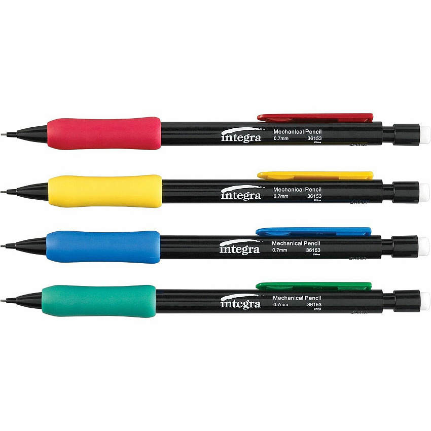 Integra Grip Mechanical Pencils 0.7 mm Black Lead - Refillable - Assorted Barrel - 12 / Dozen (36153)