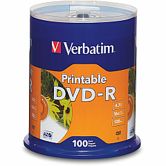 Verbatim DVD Recordable Media - DVD-R - 16x - 4.70 GB - 100 / Pack - White 120mm - Printable - 100 / Pack (95153) Verbatim DVD Recordable Media - DVD-R - 16x - 4.70 GB - 100 / Pack - White 120mm - Printable - 100 / Pack (95153)