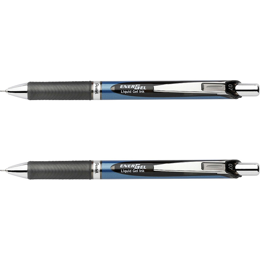 Pentel EnerGel RTX Liquid Gel Pens 0.7 mm Medium Needle Pen Point - Refillable - Retractable - Black Ink - Gel-based - Blue Barrel - Stainless Steel Tip - 2 / Pack (BLN77BP2A)