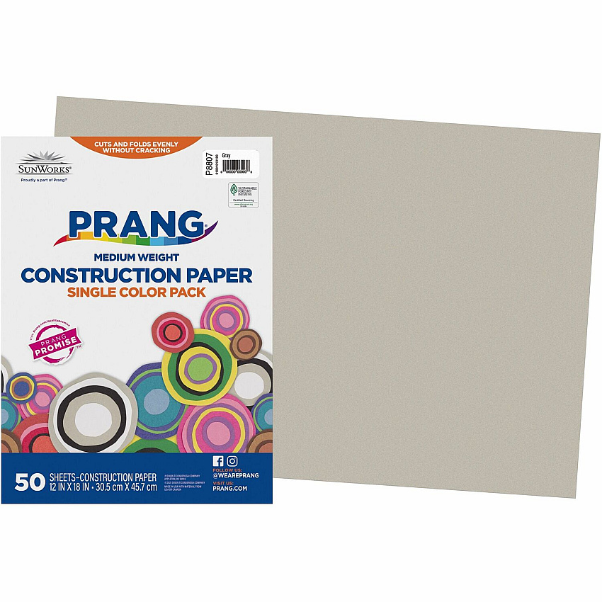 Prang Construction Paper Multipurpose - 18" Width x 12" Length - Gray - Groundwood - 50 / Pack (8807)