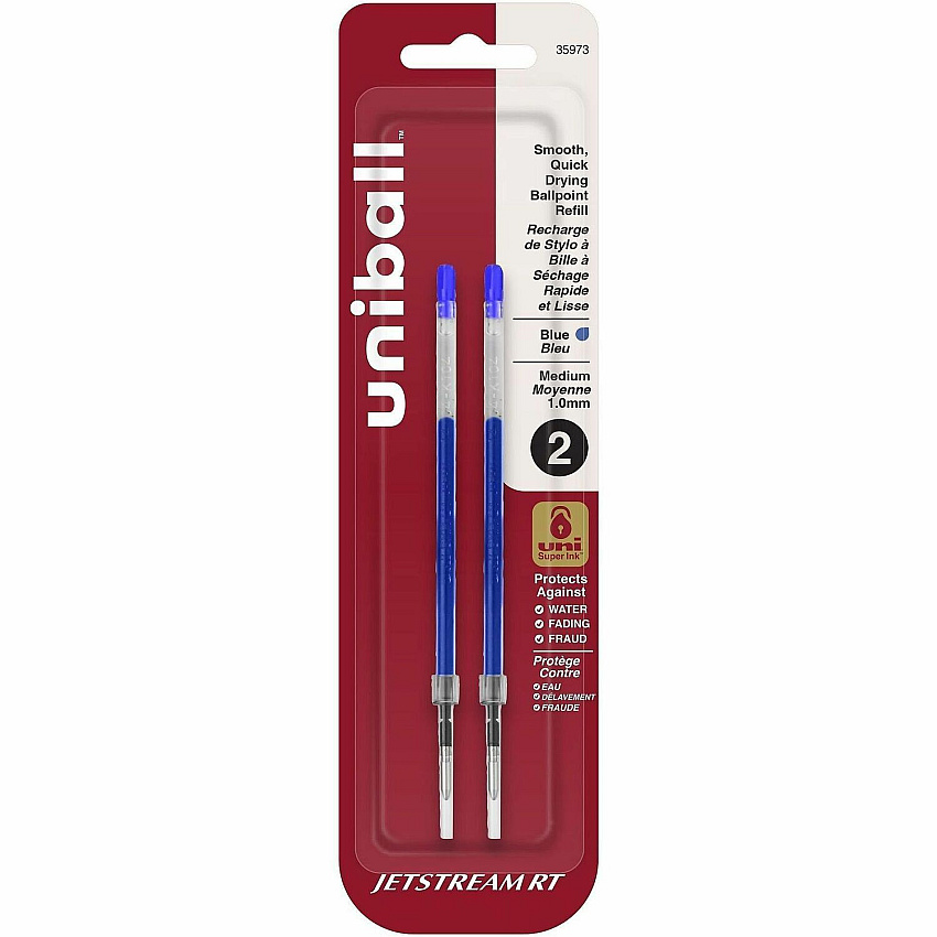 uni-ball uniball™ Jetstream RT Ballpoint Pen Refills 1 mm , Medium Point - Blue Ink - Super Ink, Water Resistant Ink, Fade Resistant, Fraud Resistant - 2 / Pack (35973)