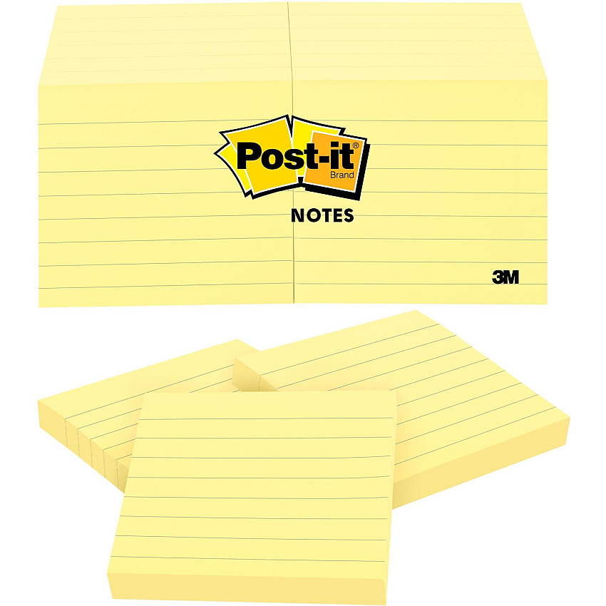 Post-it&reg; Notes Original Lined Notepads 1200 - 3" Flag/Note Width x 3" Flag/Note Length - Square - 100 Sheets per Pad - Ruled - Yellow - Paper - Removable - 1 Pack (630SS)