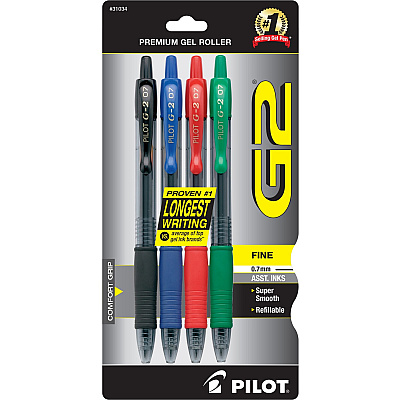 G2 Premium Gel Ink Retractable Pen 0.7 mm Fine Pen Point - Refillable - Retractable - Assorted Ink - Gel-based - 4 / Pack (31034)