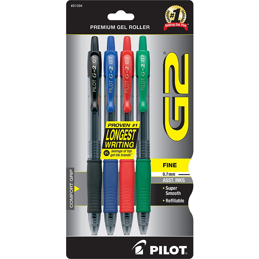 G2 Premium Gel Ink Retractable Pen 0.7 mm Fine Pen Point - Refillable - Retractable - Assorted Ink - Gel-based - 4 / Pack (31034)