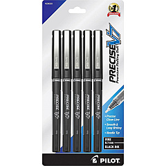 Pilot Fine Premium Capped Rolling Ball Pens 0.7 mm Fine Pen Point - Black Ink - Black Barrel - Writing - 5 / Pack (26020)