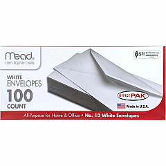 Mead Plain White Envelopes Business - #10 - 4 1/8" Width x 9 1/2" Length - Gummed - White - 100 / Box (75064) Mead Plain White Envelopes Business - #10 - 4 1/8" Width x 9 1/2" Length - Gummed - White - 100 / Box (75064)