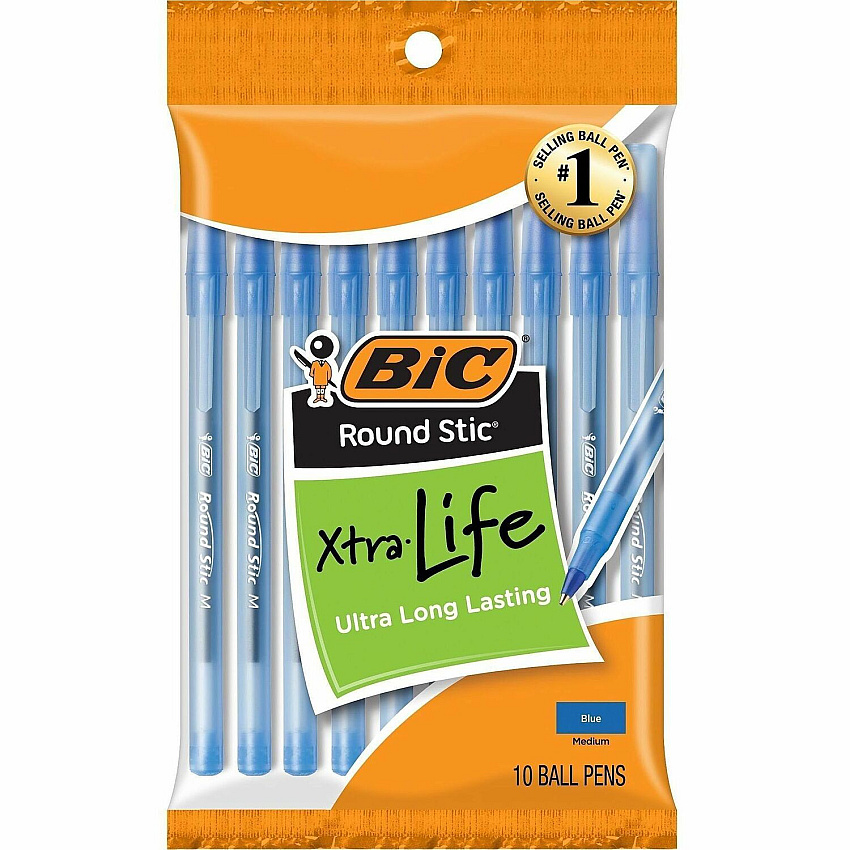 BIC Round Stic Ballpoint Pens Medium Pen Point - Blue Ink - 10 / Pack (GSMP101BE)