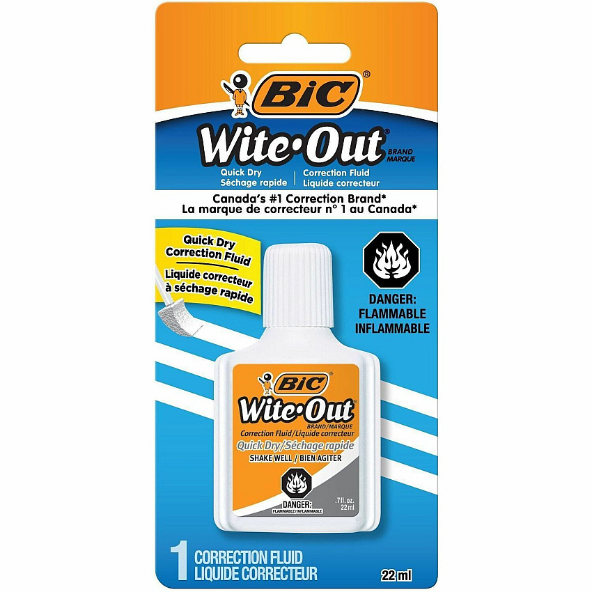 BIC Quick Dry Correction Fluid, White Foam Brush Applicator - 20 mL - White - Quick Drying, Spill Resistant - 1 Pack (WOFQDP1WHI)