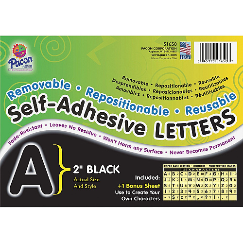 UCreate Reusable Self-Adhesive Letters Uppercase Letters, Number, Punctuation Marks Shape - Self-adhesive - Acid-free, Fadeless - 2" Length - Black - 159 / Pack (51650)