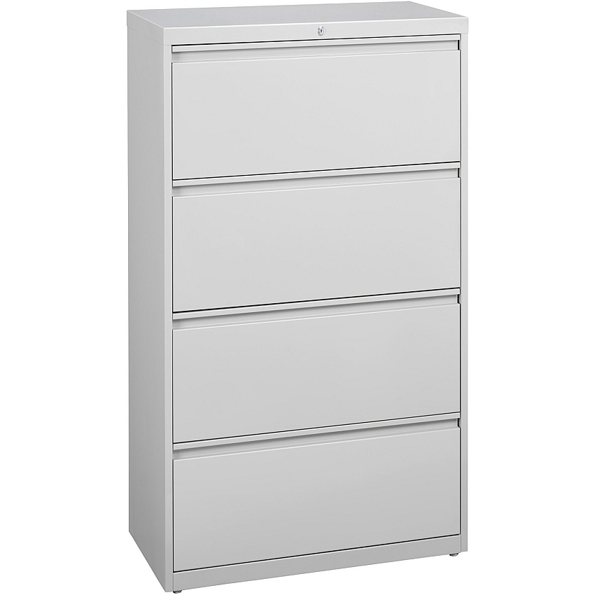Lorell Fortress Series Lateral File 36" Width x 18.6" Depth x 52.5" Height - 4 x Drawer(s) for File - Legal, Letter, A4 - Lateral - Rust Proof, Leveling Glide, Interlocking, Ball-bearing Suspension, Label Holder - Light Gray - Baked Enamel - St (LLR60445)