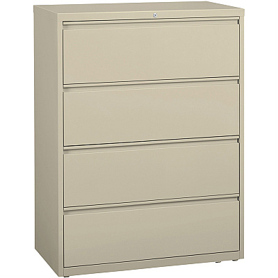 Lorell Fortress Series Lateral File 42" Width x 18.6" Depth x 52.5" Height - 4 x Drawer(s) for File - Legal, Letter, A4 - Lateral - Rust Proof, Leveling Glide, Interlocking, Ball-bearing Suspension, Label Holder - Putty - Baked Enamel - Recycle (LLR60435)