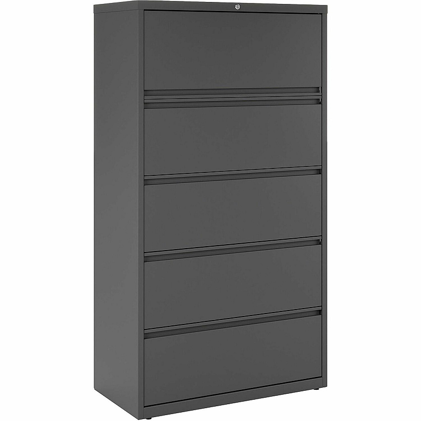 Lorell Fortress Series Lateral File 36" Width x 18.6" Depth x 67.7" Height - 5 x Drawer(s) - Legal, Letter, A4 - Lateral - Rust Proof, Leveling Glide, Interlocking - Charcoal - Baked Enamel - Steel - Recycled - 1 Each (LLR60443)