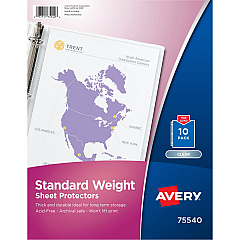 Avery&reg; Standard Weight Sheet Protectors 10 x Sheet Capacity - For Letter 8 1/2" x 11" Sheet - 3 x Holes - Ring Binder - Top Loading - Rectangular - Semi Clear - Polypropylene - 10 / Pack (75540)