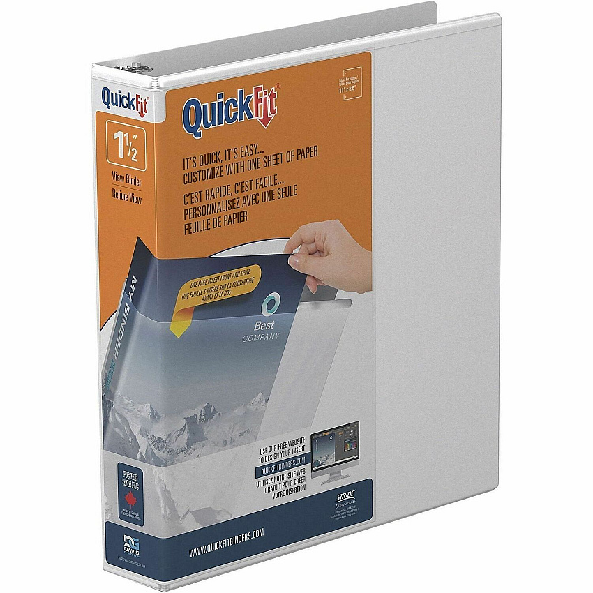 QuickFit Clear-View Binder, 3-Ring Binder, Round Ring, 1.5 Inch, White 1 1/2" Binder Capacity - Letter - 8 1/2" x 11" Sheet Size - 275 Sheet Capacity - 3 x 1.50" Ring - Fastener: Round Ring - Pocket: Internal - Polypropylene - White - Recycled -  (871200)
