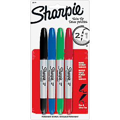 Sharpie Twin-Tip Markers Black, Red, Blue, Green Ink - Alcohol Based - 4 / Set (32174PP) Sharpie Twin-Tip Markers Black, Red, Blue, Green Ink - Alcohol Based - 4 / Set (32174PP)