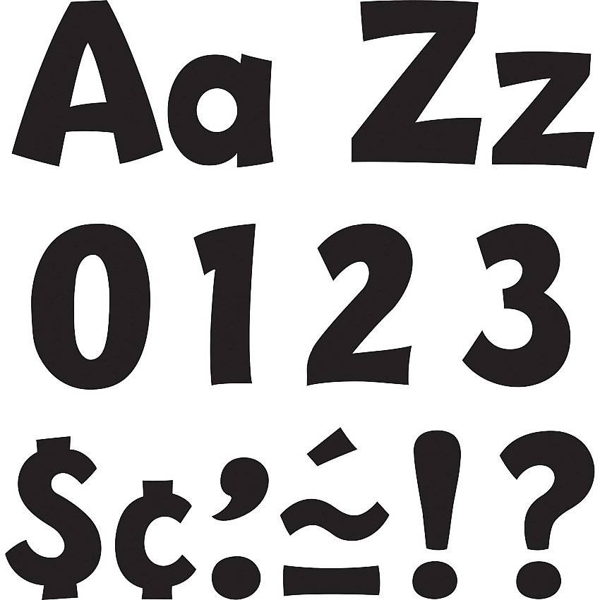 Trend 4" Ready Letter Playful Combo Pack 83 x Lowercase Letters, 59 x Capital Letter, 36 x Punctuation Marks, 18 x Spanish Accent Mark Shape - Pin-up - Pin Style - Pre-punched - 4" Height x 8" Length - Black - 3 / Pack (79741)