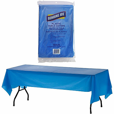 Genuine Joe Plastic Rectangular Table Covers 108" Length x 54" Width - Plastic - Blue - 6 / Pack (GJO10325)