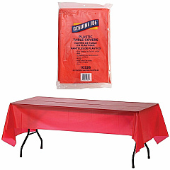 Genuine Joe Plastic Rectangular Table Covers 108" Length x 54" Width - Plastic - Red - 6 / Pack (GJO10326) Genuine Joe Plastic Rectangular Table Covers 108" Length x 54" Width - Plastic - Red - 6 / Pack (GJO10326)