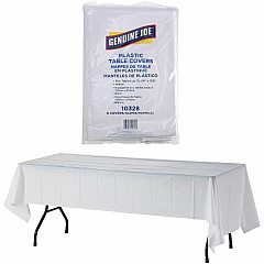 Genuine Joe Plastic Rectangular Table Covers 108" Length x 54" Width - Plastic - White - 6 / Pack (GJO10328) Genuine Joe Plastic Rectangular Table Covers 108" Length x 54" Width - Plastic - White - 6 / Pack (GJO10328)
