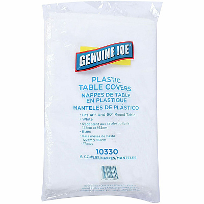 Genuine Joe Plastic Round Tablecovers 84" Diameter - Plastic - White - 6 / Pack (GJO10330)