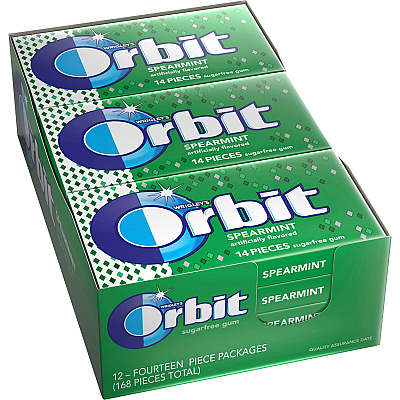 Orbit Spearmint Sugar-free Gum - 12 packs Spearmint - Individually Wrapped - 14 /Pack - 12 / Box (11484)