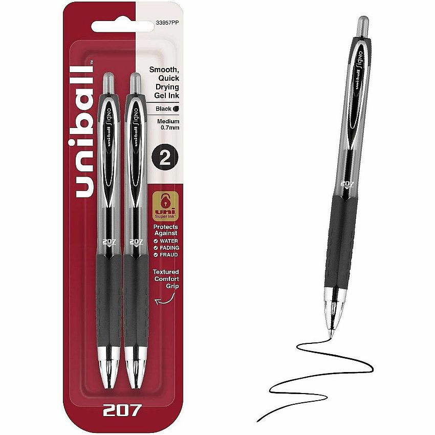 uni-ball uniball™ 207 Gel Pen 0.7 mm Medium Pen Point - Refillable - Retractable - Black Ink - Gel-based - 2 / Pack (33957PP)