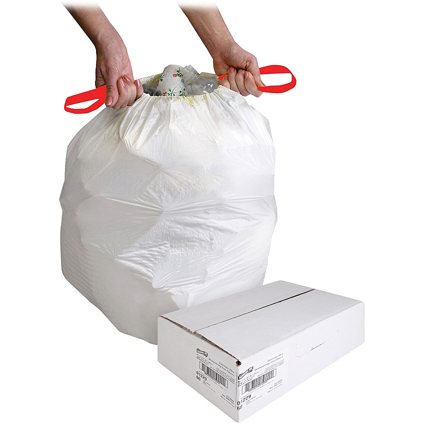 Genuine Joe Flexible Drawstring Trash Can Liners Small Size - 13 gal Capacity - 25.13" Length x 24" Width x 0.90 mil (23 Micron) Thickness - Low Density - Drawstring Closure - White - Resin - 60/Box - 1 Carton (GJO01229)