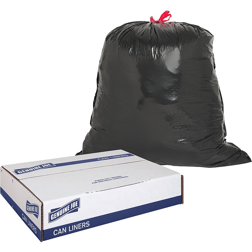 Genuine Joe Flexible Drawstring Trash Can Liners Medium Size - 30 gal Capacity - 32" Length x 30" Width x 1.05 mil (27 Micron) Thickness - Low Density - Drawstring Closure - Black - Resin - 42/Box - 1 Carton (GJO01230)