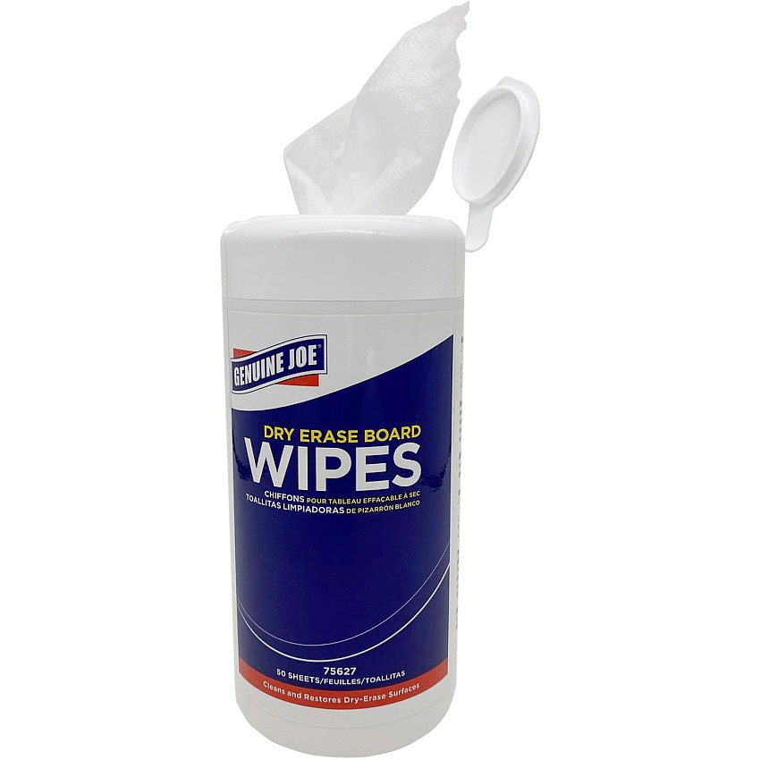 Genuine Joe Dry Erase Board Cleaning Wipes 5.90" Width x 8.25" Length - Used as Shadow Remover, Ghost Remover - Non-toxic, Low Odor - White - 50/Tub - 1 Each (GJO75627)