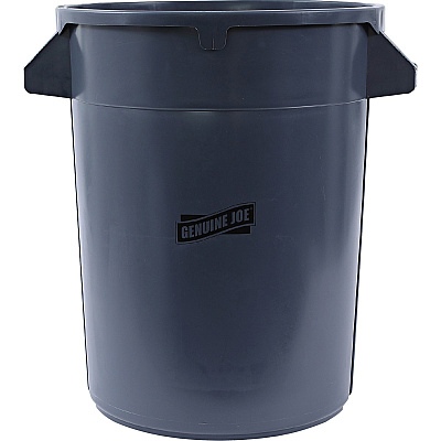 Genuine Joe Heavy-Duty Trash Container 32 gal Capacity - Side Handle, Venting Channel - Plastic - Gray - 1 Each (GJO60463)