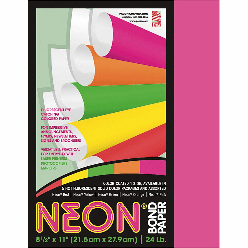 Pacon Neon Multipurpose Paper - Pink Letter - 8 1/2" x 11" - 24 lb Basis Weight - Sustainable Forestry Initiative (SFI) - Neon Pink - 1 Pack (104319)