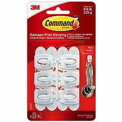 Command Mini White Hooks with White Strips 6 Small Hook - 8 oz (226.8 g) Capacity - Plastic - White - 1 Pack (17006) Command Mini White Hooks with White Strips 6 Small Hook - 8 oz (226.8 g) Capacity - Plastic - White - 1 Pack (17006)