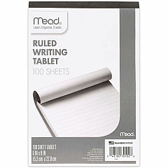 Mead Ruled Writing Tablet 100 Sheets - Ruled Front Ruling - 20 lb Basis Weight - 6" x 9" Sheet Size - White Paper - 1 Each (70102) Mead Ruled Writing Tablet 100 Sheets - Ruled Front Ruling - 20 lb Basis Weight - 6" x 9" Sheet Size - White Paper - 1 Each (70102)