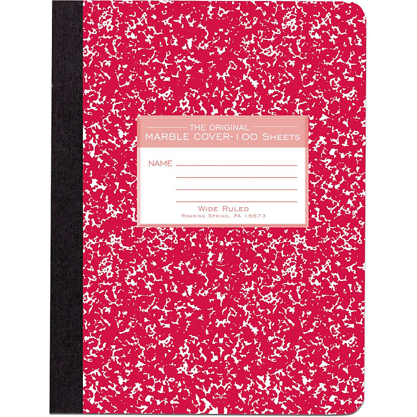 Roaring Spring Wide Ruled Hard Cover Composition Book 100 Sheets - 200 Pages - Printed - Sewn/Tapebound - Both Side Ruling Surface - Ruled Red Margin - 15 lb Basis Weight - 56 g/m² Grammage - 9 3/4" x 7 1/2" Sheet Size - 0.50" Height x 7.5" W (77229)