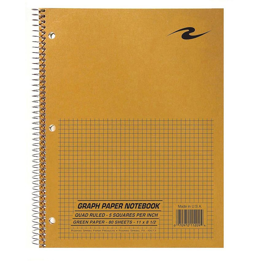 Roaring Spring 5x5 Graph Ruled Spiral Lab Notebook 80 Sheets - 160 Pages - Printed - Spiral Bound - Both Side Ruling Surface - Quad Ruled Front Ruling - 3 Hole(s) - 15 lb Basis Weight - 56 g/m² Grammage - Letter - 11" x 8 1/2" Sheet Size - 0. (11209)