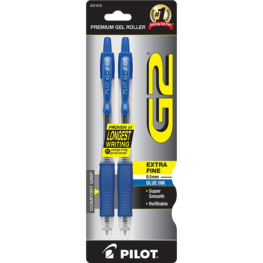 Pilot Premium Gel Ink Retractable Pen 0.5 mm Extra Fine Pen Point - Refillable - Retractable - Blue Ink - Gel-based - 2 / Pack (31015)