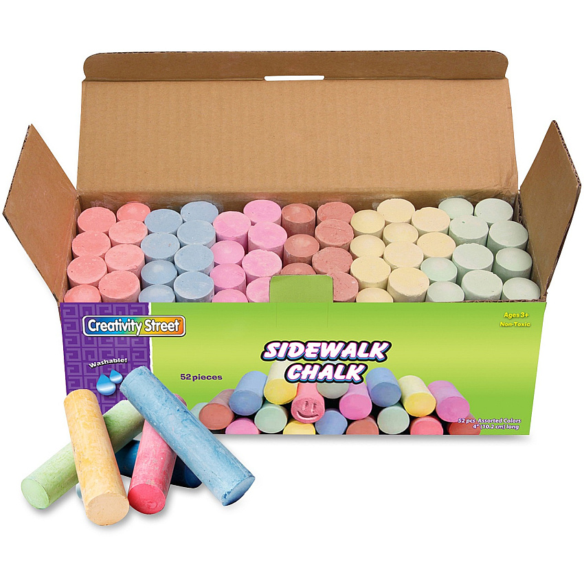 Creativity Street Sidewalk Chalk 4" Length x 1" Diameter - Tan, Pink, Teal, Lime, Gray, White, Purple, Orange, Dark Blue, Light Blue, Dark Yellow, ... - Non-toxic, Washable - 52 / Box (1752)