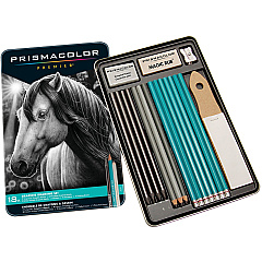 Prismacolor Premier Graphite Set 8B, 6B, 4B, 2B, B, HB, 2H, 4H, 6H Pencil Grade - Graphite Lead - Turquoise Barrel - Latex-free Eraser - 18 / Pack (24261)