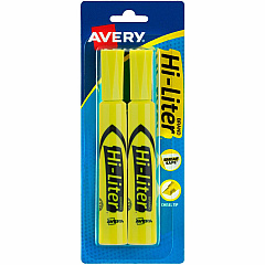 Avery&reg; Hi-Liter Desk-Style Highlighters, SmearSafe, Yellow, 2 Pack Yellow Ink - Water Based - Document, Classroom - 2 / Pack (24081)