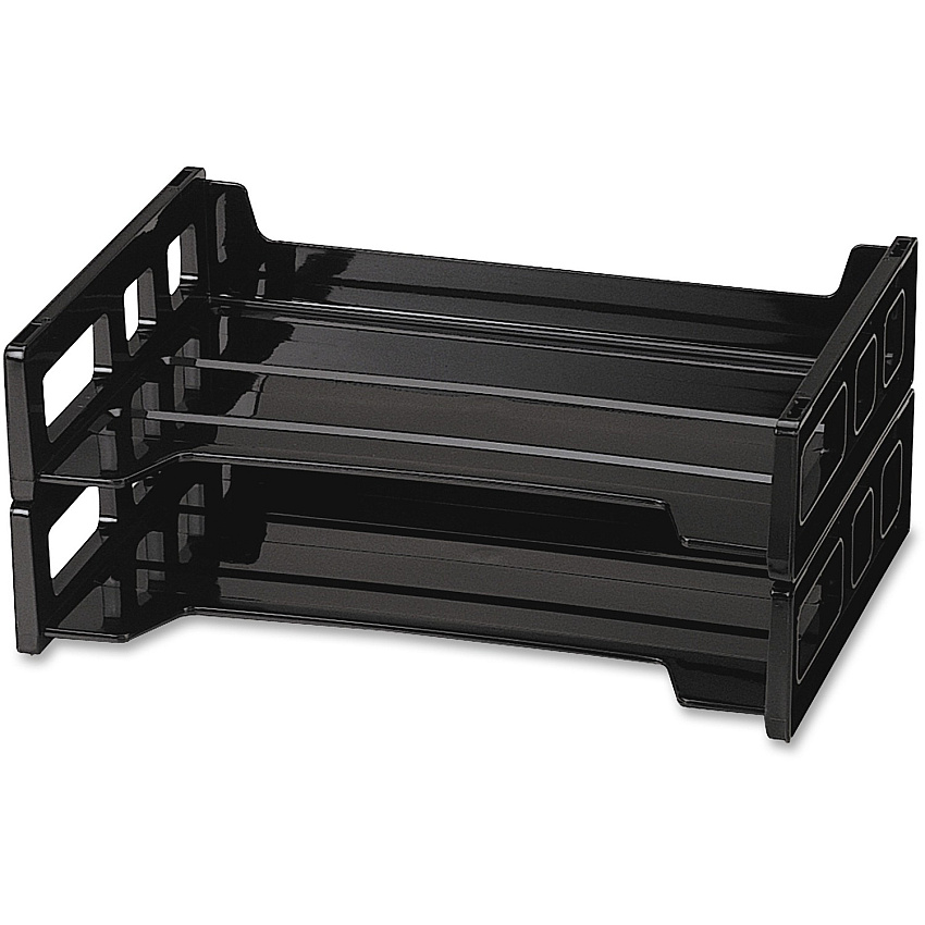 Officemate Side Load Letter Tray 2.75" Height x 13.18" Width x 9" Depth - Desktop - Stackable, Durable - Black - Plastic - 2 / Pack (21022)