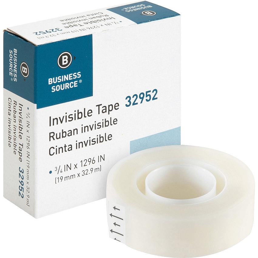 Business Source Invisible Tape Dispenser Refill Roll 36 yd Length x 0.75" Width - 1" Core - Clear - For Mending, Splicing, Holding - 1 Roll (BSN32952)