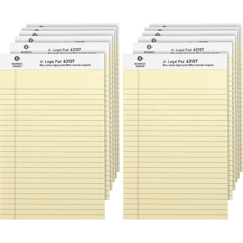 Business Source Writing Pads 50 Sheets - 0.28" Ruled - 16 lb Basis Weight - Jr.Legal - 8" x 5" Sheet Size - Canary Paper - Micro Perforated, Easy Tear, Sturdy Back - 12 / Dozen (BSN63107)