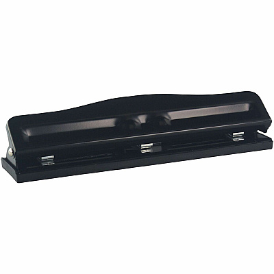 Business Source 3-Hole Adjustable Paper Punch 3 Punch Head(s) - 11 Sheet of 16lb Paper - 1/4" Punch Size - Round Shape - Black - 1 Each (BSN65645)