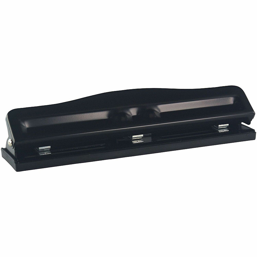 Business Source 3-Hole Adjustable Paper Punch 3 Punch Head(s) - 11 Sheet of 16lb Paper - 1/4" Punch Size - Round Shape - Black - 1 Each (BSN65645)