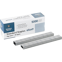 Business Source Standard Staples 1/4" Leg - 1/2" Crown - Holds 30 Sheet(s) - Chisel Point - Silver - 210 Per Strip - 5000 / Box (BSN65649)