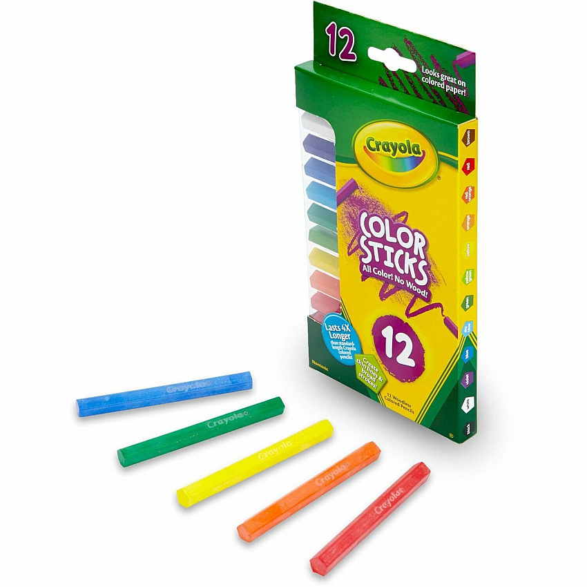 Crayola 12 Color Sticks Woodless Colored Pencils Red, Red Orange, Orange, Yellow, Yellow Green, Green, Sky Blue, Blue, Violet, Brown, Black, ... Lead - 12 / Set (682312)