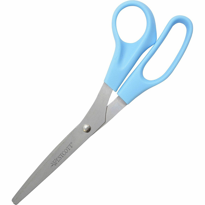 Westcott All Purpose 8" Stainless Steel Straight Scissors 8" Overall Length - Straight-left/right - Stainless Steel - Pointed Tip - Blue - 1 Each (13151)