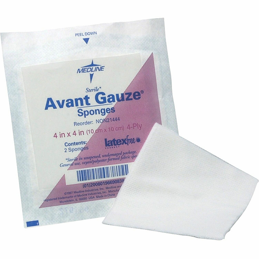 Medline Avant Nonsterile Gauze Nonwoven Sponges 4 Ply - 4" Width x 4" Length - White - 200 / Box (NON25444)