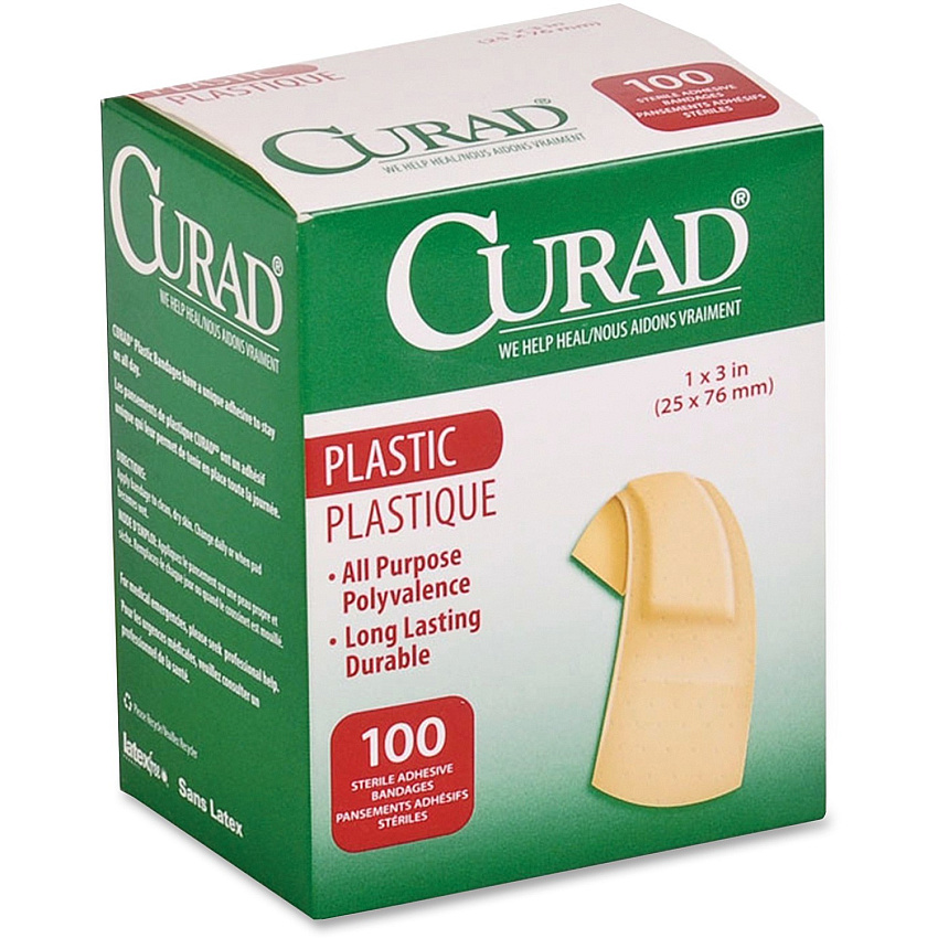 Medline Plastic Adhesive Bandages - 1" Width x 3" Length - Tan - 100 / Box (NON25600)