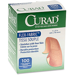 Medline Comfort Cloth Adhesive Fabric Bandages - 1" Width x 3" Length - Tan - 100 / Box (NON25660)